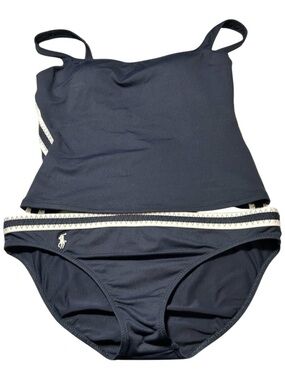 Ralph Lauren Navy Swim Tankini with Ivory Trim medium